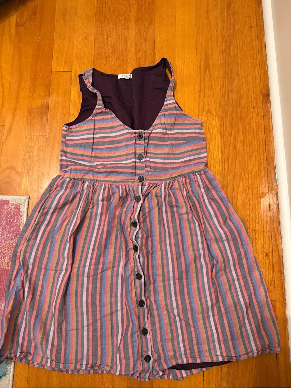 Madewell Striped Button-Front Sundress in Pink and Blue